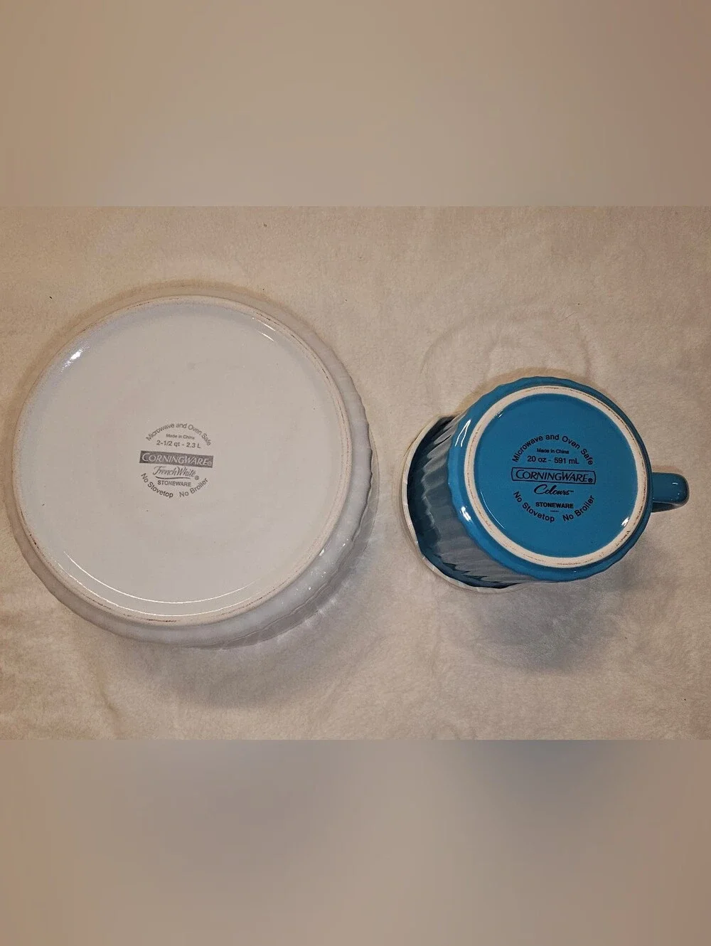 Corningware White 2.5 Qt Ceramic Casserole Dish with 20 Oz Blue Lidded Soup Mug